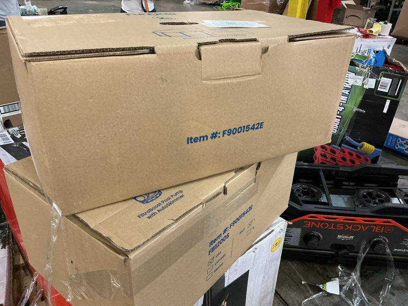 Condition photo showing As Is for funsicle activity 8' x 30\" round above ground swimming pool, includes filtraboost 400 gph filter pump with autoskimmer, type i filter cartridge & repair patch 8ft x 30in filtraboost pump(incomplete 2 boxes for pick up)