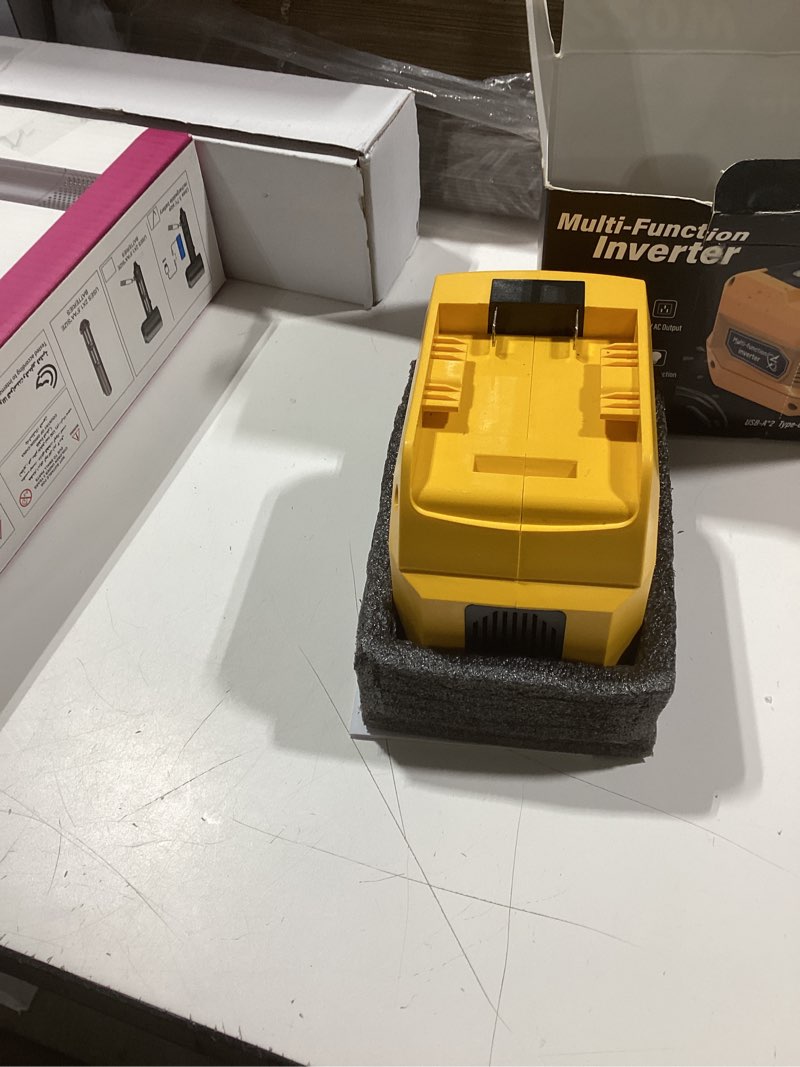Condition photo showing Good Condition for 220w power inverter compatible with dewalt 20v battery, dc 20v to ac 110v portable power station with 1 ac outlet, 2 usb ports & 1 type-c fast charging, 400lm led work light 1-pack yellow