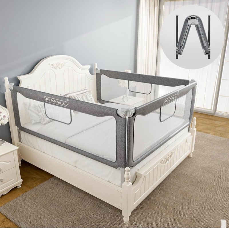famill bed rail for toddlers, 2 minutes assembly foldable guard for baby, toddler bed rails suitable for queen/king/full/twin size, grey, 78.7", 1 side grey 1side 78.7 in