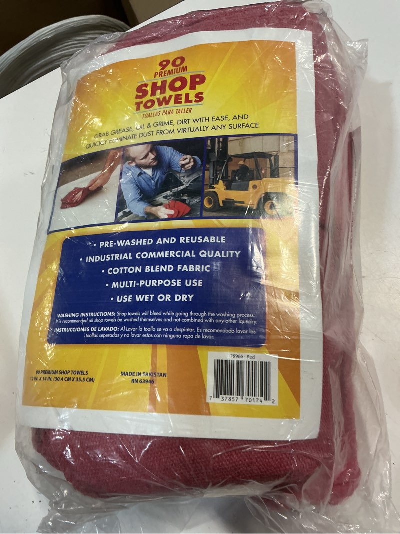 Condition photo showing Good Condition for 90 premium shop towels red blended cotton 12*14 inc 