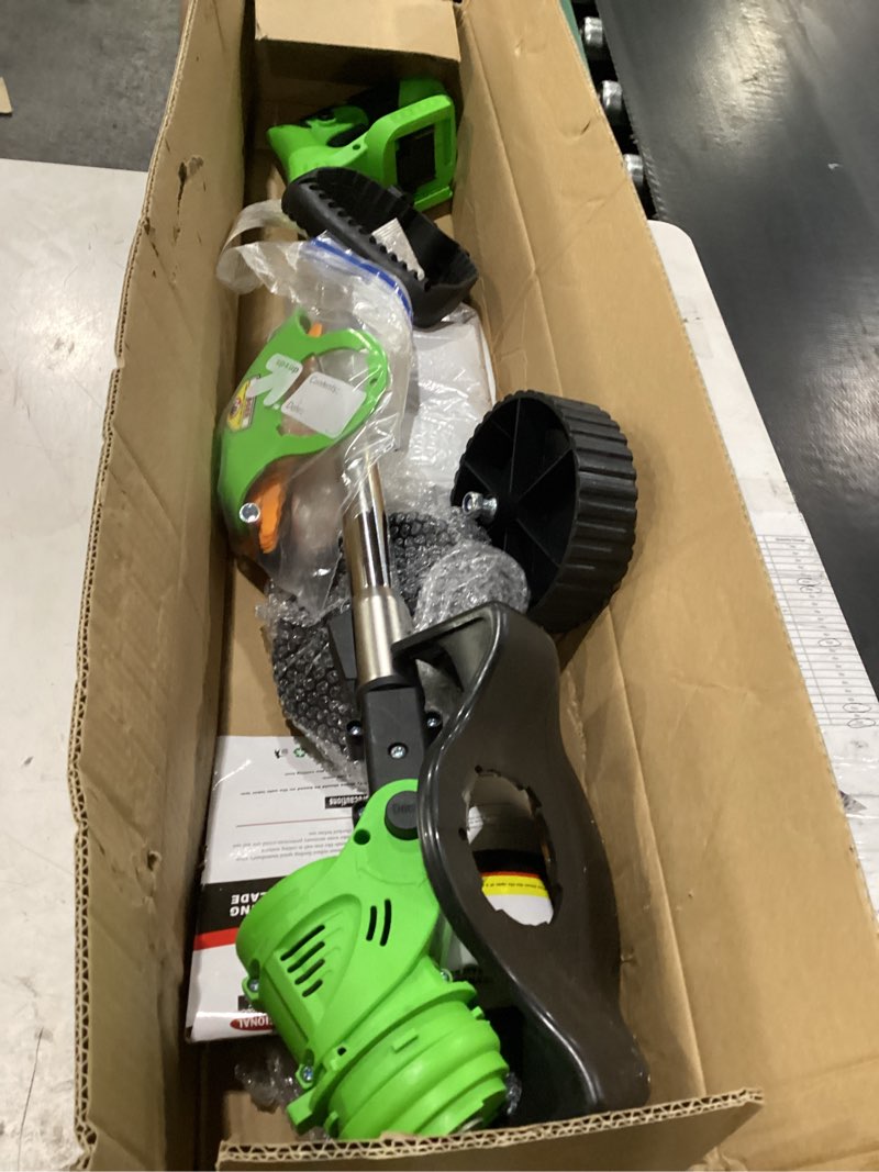 Condition photo showing New/Like New for lithium electric mowerbattery operated (21v 2x2.0a battery powered), 3-in-1 weedeaters cordless brush cutter edger lawn string trimmer, with 4 types blades, 2 batteries, 1 charger