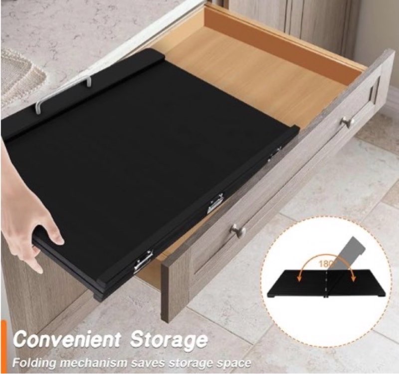 Folding Noodle Board Stove Cover with Handles: 29.5”×22”,Stove Top Covers for Electric Stove & Gas Burners, Gas Stove Cover for RV, Serving Tray,Apartment-Dark Black 