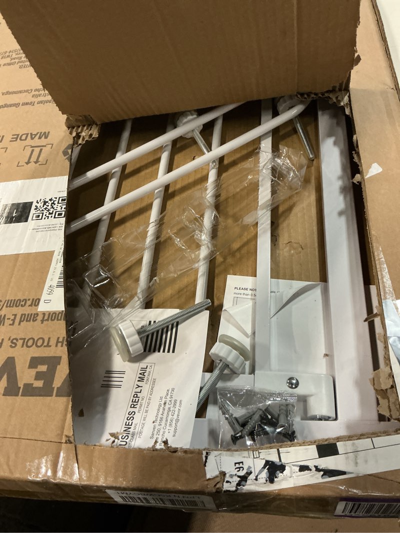 Condition photo showing As Is for vevor 29.5-46" extra wide baby gate for stairs, auto close dog gate for the house, easy install pressure mounted pet gates for doorways, easy walk thru wide safety gate for dog, white white 29.5-46.4" wide, 30'' high