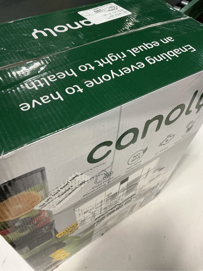 Condition photo showing Good Condition for canoly c16 cold press juicer, 6" extra wide feed chute, 3-in-1 strainers (juice & sorbet & nut milk), powerful ac brushless motor, self precut system, juicer machines with bpa-free (space gray)