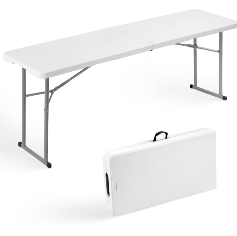 Byliable Folding Table 6FT Narrow Portable Foldable Plastic Heavy Duty Long Table, Fold-in-Half with