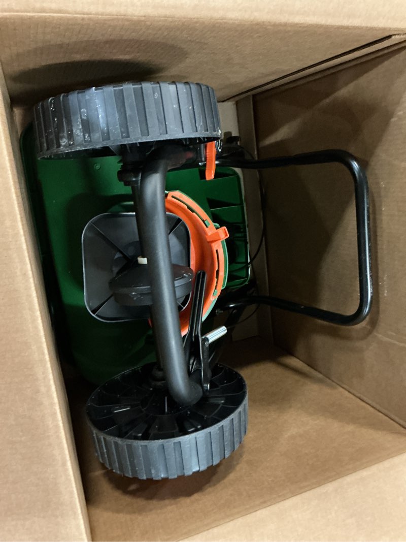 Condition photo showing As Is for scotts turf builder edgeguard dlx broadcast spreader - spreader for lawn fertilizer, weed & insect control, grass seed, and ice melt, holds up to 15,000 sq. ft. of product