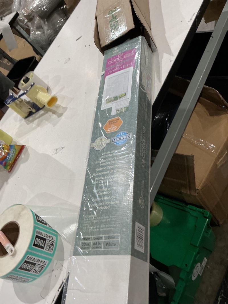 Condition photo showing Good Condition for cordless room darkening venetian blind - 30 inch width, 64 inch length, 2" vinyl slat size - white - gii luna light filtering horizontal mini windows blinds for interior by achim home decor 30"w x 64"h white
