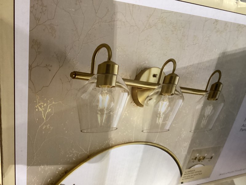 Condition photo showing New/Like New for (similar to )vonluce bathroom vanity light, 3 light bathroom light fixture over mirror, bathroom wall lamp with clear glass, modern gold vanity lighting fixtures for bathroom, bedroom, hallway gold 3-light