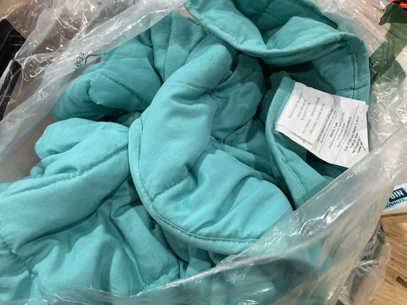 Condition photo showing As Is for weighted blanket for adult (20lbs 60.2"x80.2" queen size teal) ,cooling breathable heavy blanket