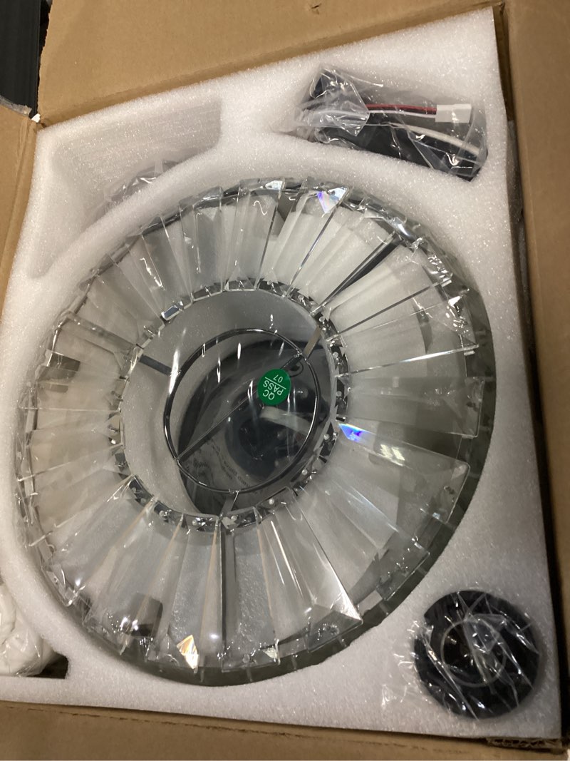 Condition photo showing New/Like New for DuMaiWay 30" Chandelier Ceiling Fan with Light Crystal Modern Fandelier Reversible Ceiling Fan Dimmable Retractable Timer for Bedroom Dining Living Room Silver Chrome Silver 30 in
