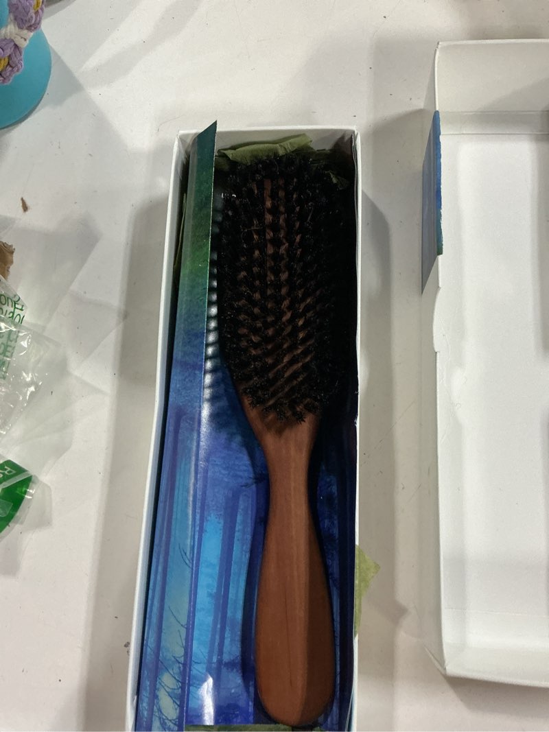 Condition photo showing New/Like New for 100% Wild Boar Bristle Hairbrush for Natural Healthy Hair, Medium Soft Tibet Bristles, Pear Wood Handle, Wooden Hair Brush for Fine or Thinning Hair, for Women & Men, Made in Germany's Black Forest