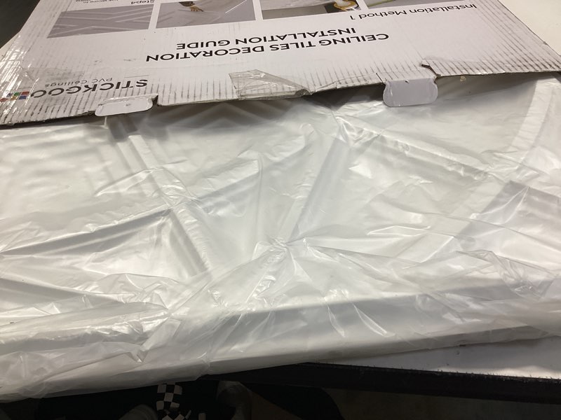 Condition photo showing Good Condition for stickgoo 3d ceiling tiles 24"x24", modern geometric textured pvc panels, waterproof & recyclable drop or glue-up decorative ceiling tiles for home & commercial use (12 pack, white)