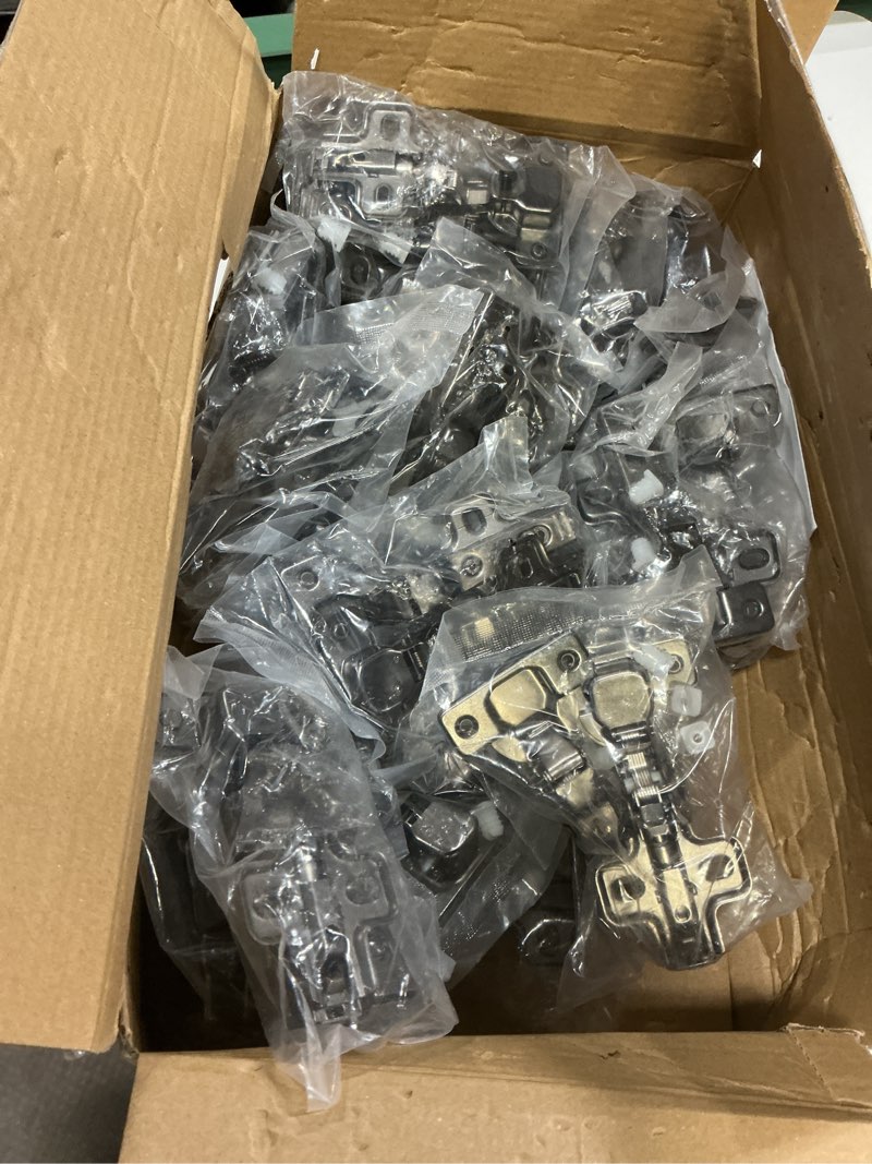 Condition photo showing Good Condition for chibery 50 pcs inset soft close hinges, clip on plate, 105 degree, silent hydraulic, self closing, black frameless european concealed hinge for kitchen cabinet door, wardrobes, and bookcases 50 pack inset