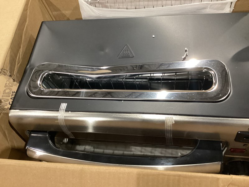 Condition photo showing As Is for hamilton beach 2-in-1 countertop toaster oven and long slot 2 slice toaster, 60 minute timer and automatic shut off, shade selector, stainless steel (31156)