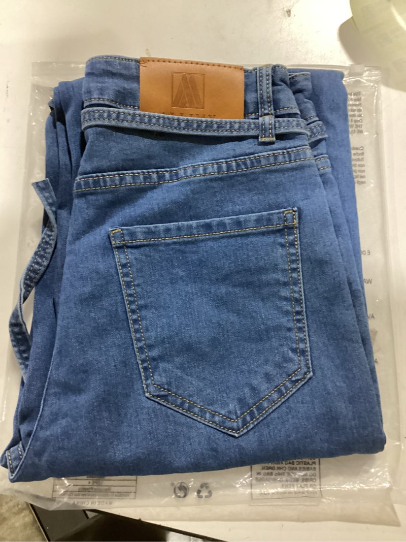 Condition photo showing New/Like New for Allimy Womens Jeans High Rise Belted Wide Straight Leg Frayed Hem Jeans for Women Trendy 2025 Denim Pants Blue 4