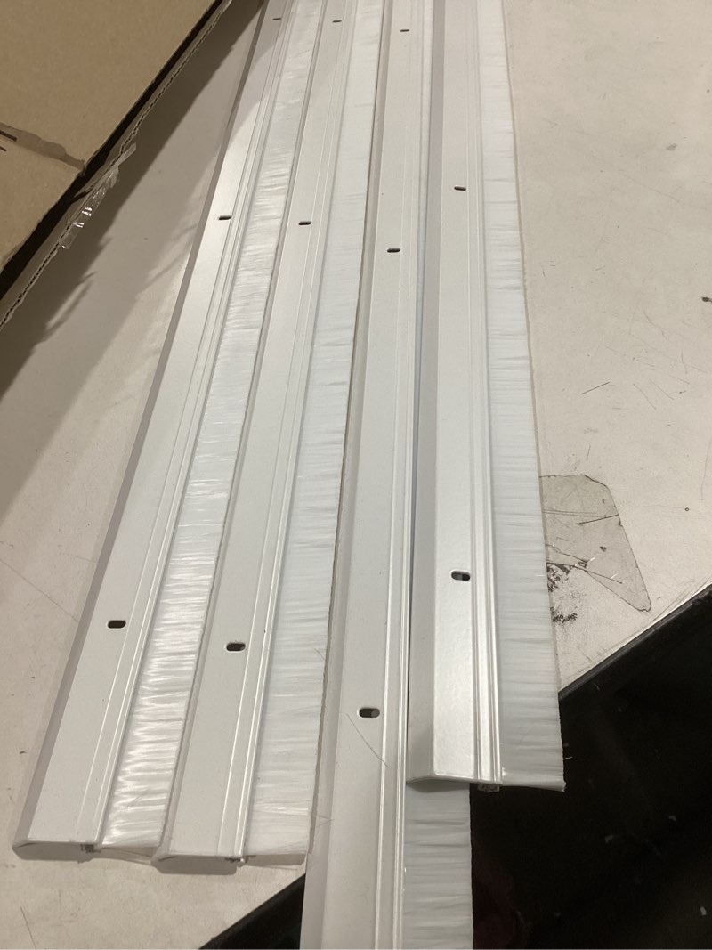 Condition photo showing Good Condition for Hushee 4 Pcs 2x36 Inches Brush Door Sweep for Exterior, Aluminum Commercial Door Sweep Bottom All-Season Alloy Brush for Exterior and Interior Sealing Gaps Keeps Out Cold Air, Dust (Silver and Black) 4 Silver and Black