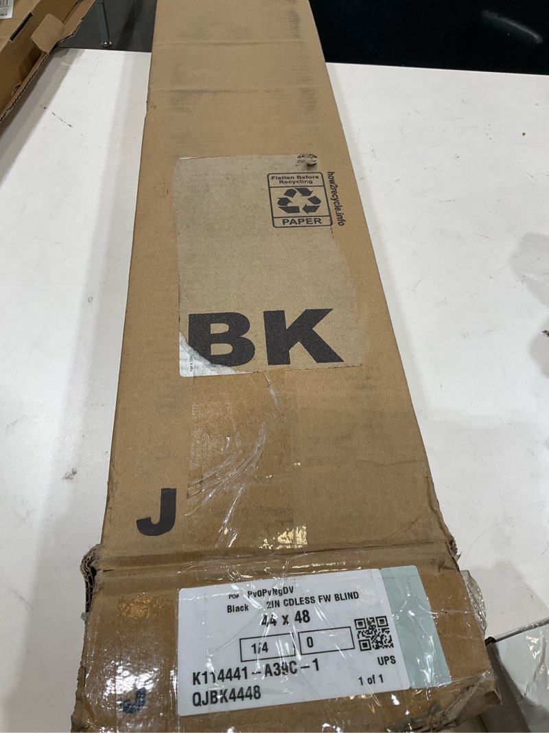 Condition photo showing As Is for 2in black cordless blinds