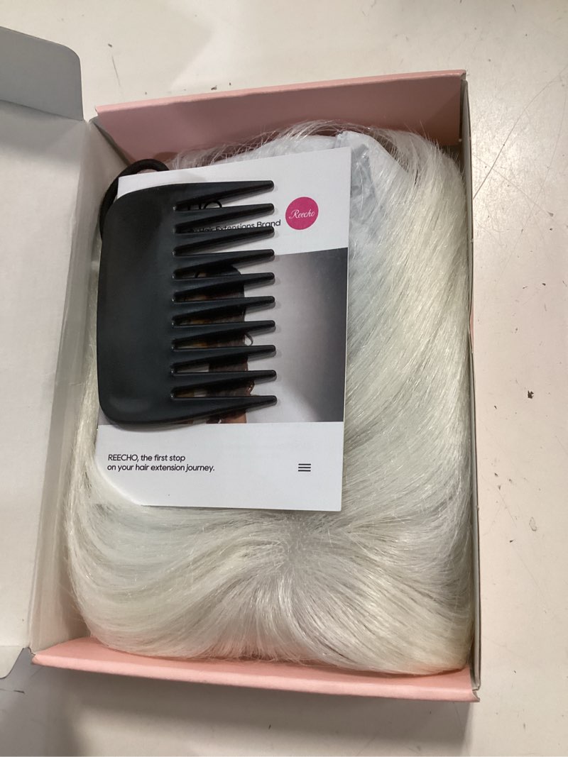 Condition photo showing Good Condition for reecho hair toppers for women real human hair, seamless human hair toppers with bangs, 360° 3d cover clip in bangs hair extensions for daily wear, white blonde