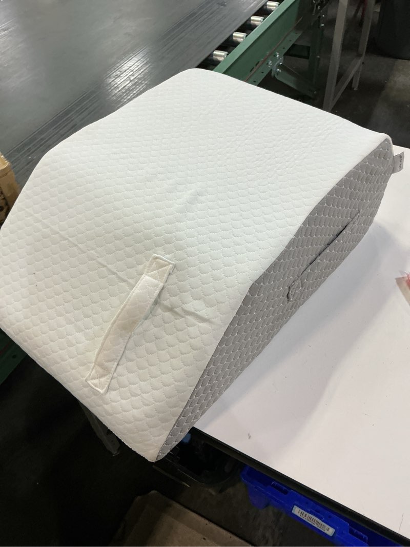 Condition photo showing As Is for Leg Pillow Elevation Blood Circulation, Leg Wedge for Elevation for Swelling, Leg Elevating Pillow for After Surgery, Memory Foam Foot Knee Pillow for Back Sleeping 23.6×16.8×8 Inch White/Grey 23.6*16.8*8 Inch White/Grey