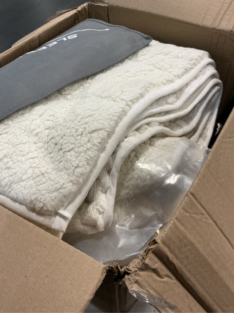 Condition photo showing As Is for wemore fleece weighted blanket for adults (60" x 80" 15lbs, cream white), dual sided cozy soft sherpa heavy blanket with 3d imitation turtle shell warm jacquard flannel for couch and bed cream white 60" x 80" 15lbs