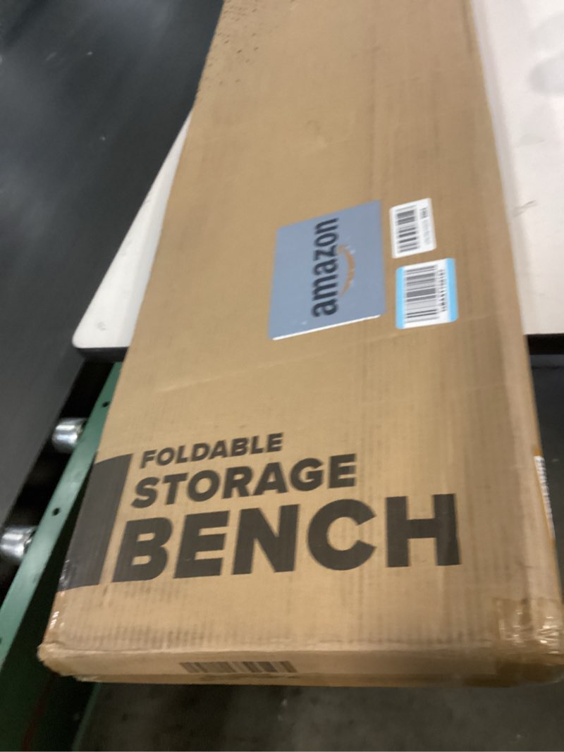 Condition photo showing New/Like New for Storage Ottoman Bench with Bins, 43-in Storage Bench for Bedroom End of Bed, Folding Foot Rest Ottoman for Living Room Max 660lbs, Fabric Ottomans, Black 04 - Black 15"D x 43"W x 15"H Fabric