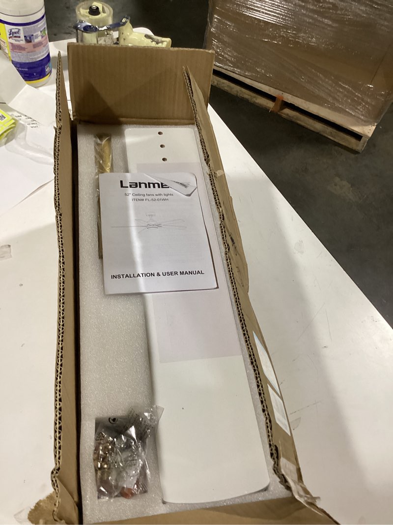 Condition photo showing Good Condition for 52'' Ceiling Fan with Lights and Remote, Low Profile Modern Ceiling Fan Gold, 6 Speed, Reversible, 3000k-6000k LED, Quiet DC Motor Ceiling Fans for Indoor Outdoor Bedroom Living Room Gold White 52 Inch