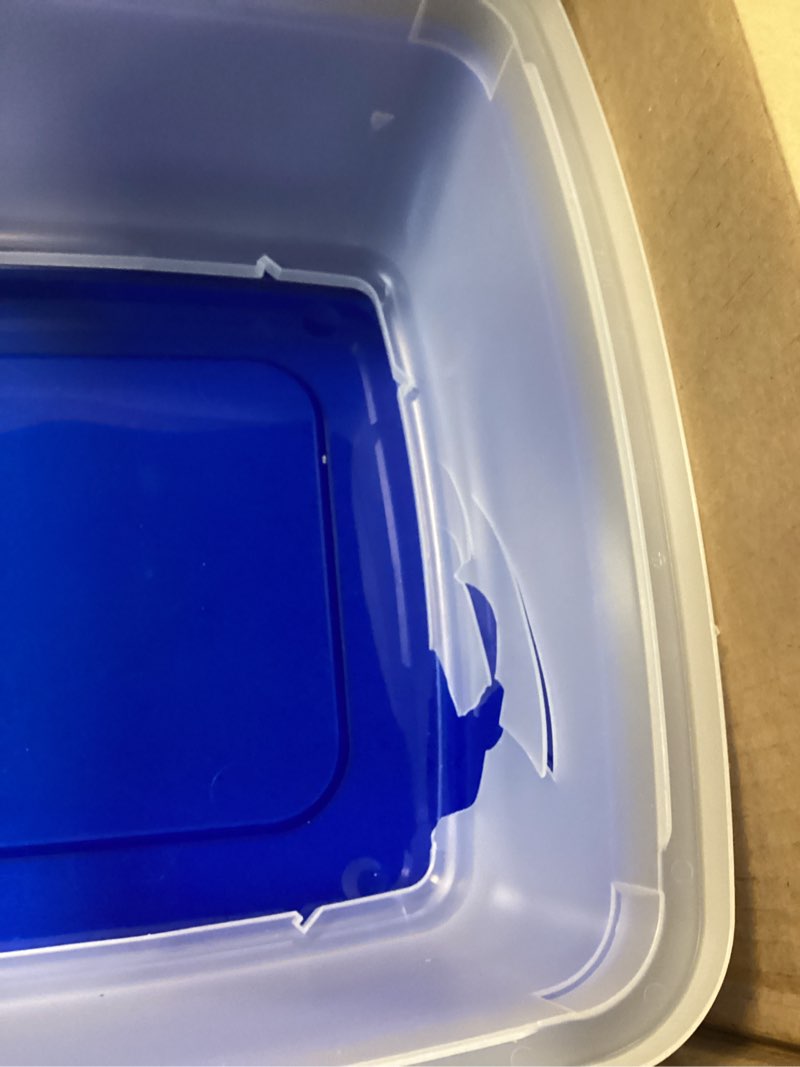 Condition photo showing As Is for iris usa large open top cat litter box with high sided walls tall scatter shield scoop included easy clean plastic pan stain resistant for big cats kittens indoor multi-cat households open top blue
