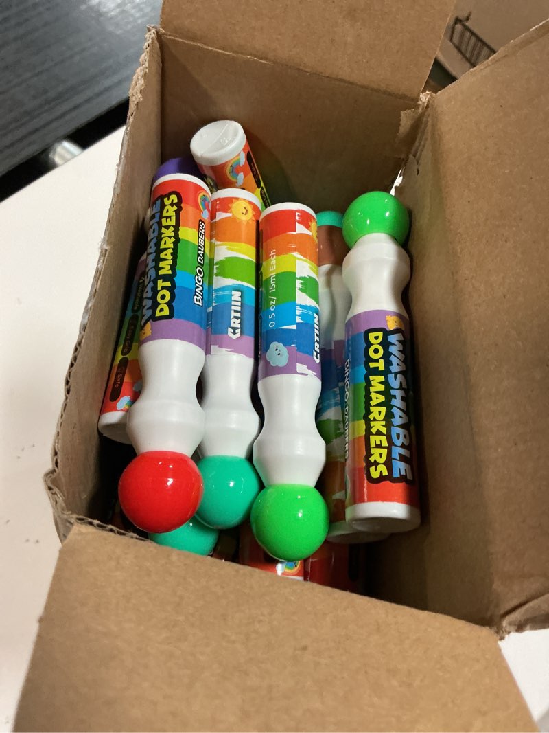 Condition photo showing New/Like New for crtiin mixed colors set of washable dot markers 0.5 oz daubers bulk washable art markers in 12 colors paint craft kit for art and crafts painting coloring bingo supplies(72 pack)