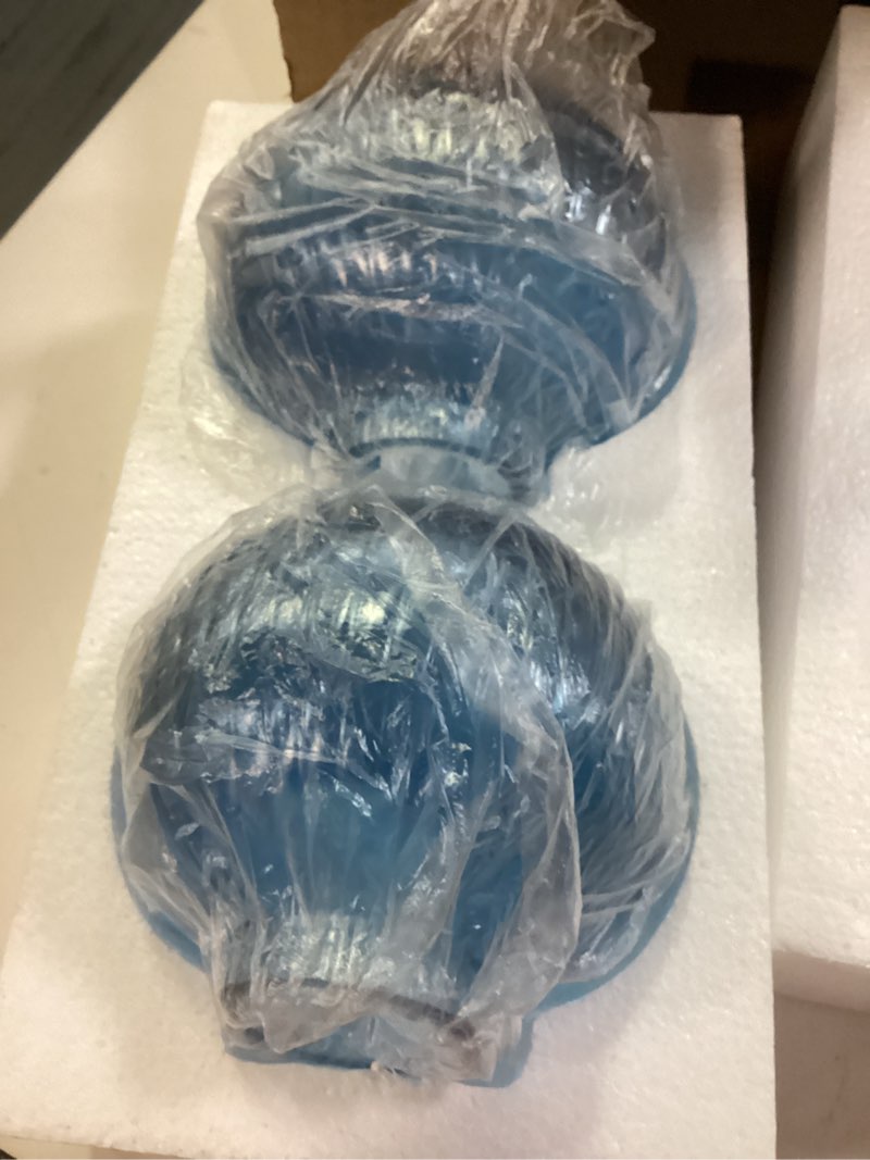 Condition photo showing Good Condition for YANWE1 Round Glass Vases, Set of 2 Small Vases for Flowers, Blue Glass Vase for Tulips, Modern Vase 