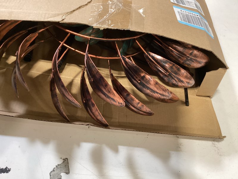 Condition photo showing New/Like New for vewogarden large outdoor metal wind spinners, 360 degrees swivel wind sculpture yard art decor for patio, lawn & garden 66 * 15.8 inches 16 inch(antique bronze & turquoise)
