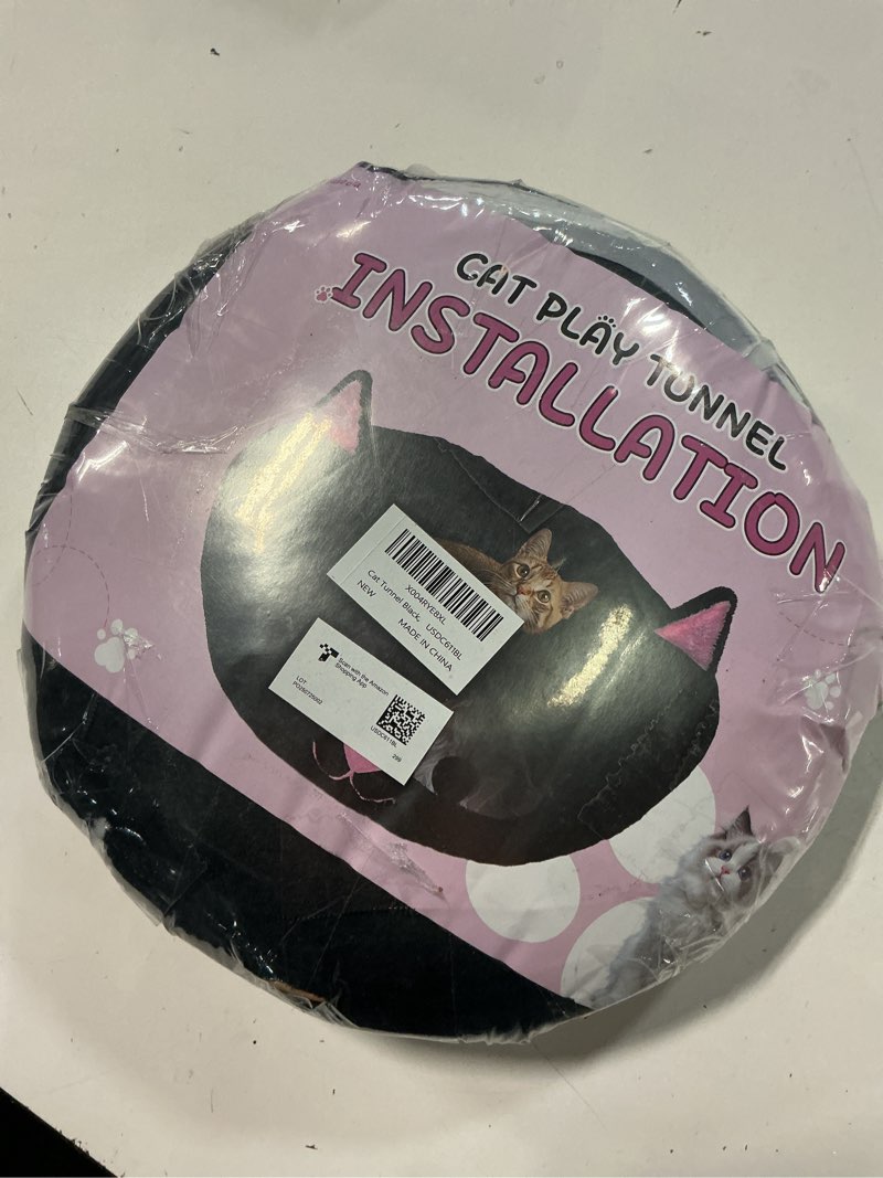Condition photo showing New/Like New for baseola cat tunnel bed for indoor cats, peekaboo cat cave with washable soft play mat, furry cat tube, for kitten/puppy/rabbit, kitten series black pink