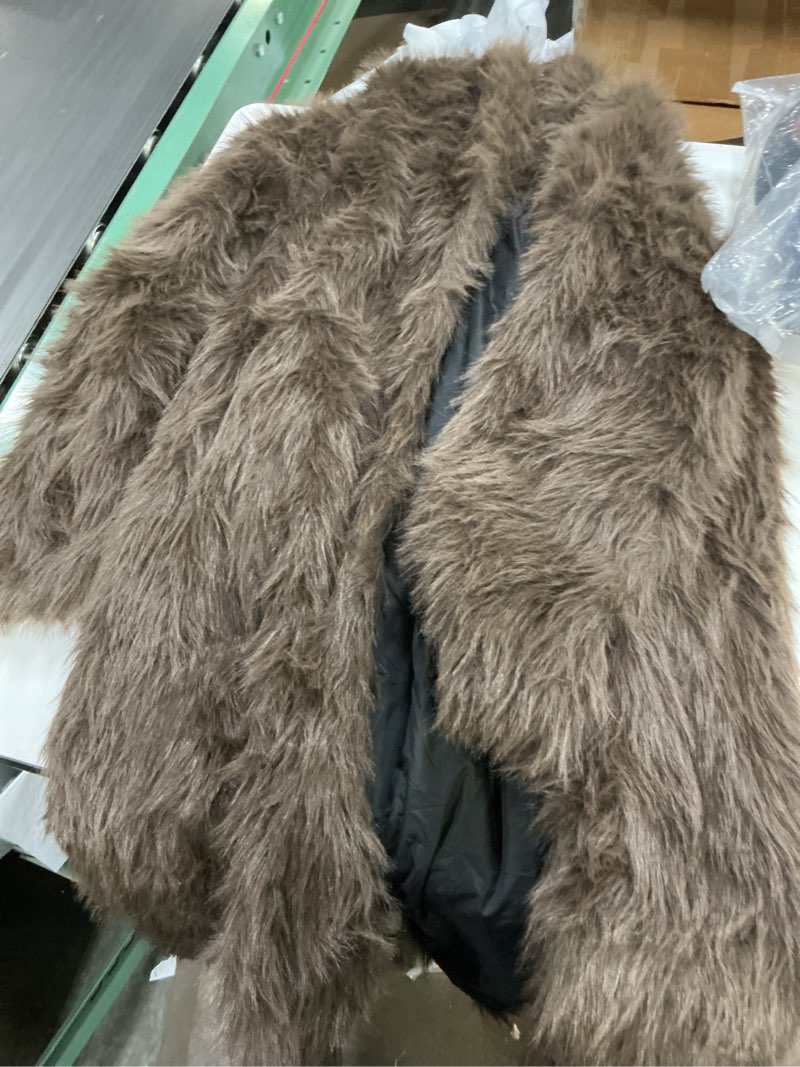 Condition photo showing Good Condition for flygo womens long faux fur coats winter fluffy open front luxury overcoat shaggy lapel long sleeve fuzzy warm cardigan jacket brown medium