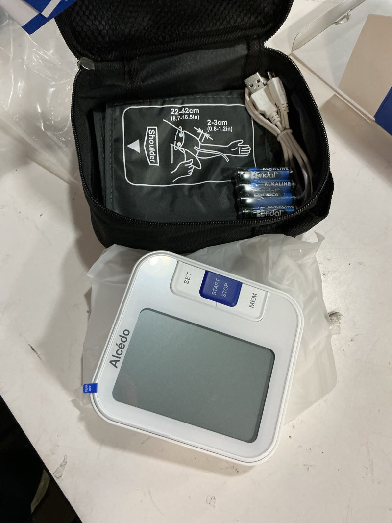 Condition photo showing New/Like New for alcedo blood pressure monitor for home use, automatic digital bp machine with large cuff for upper arm, lcd screen, 2x120 memory, talking function large screen