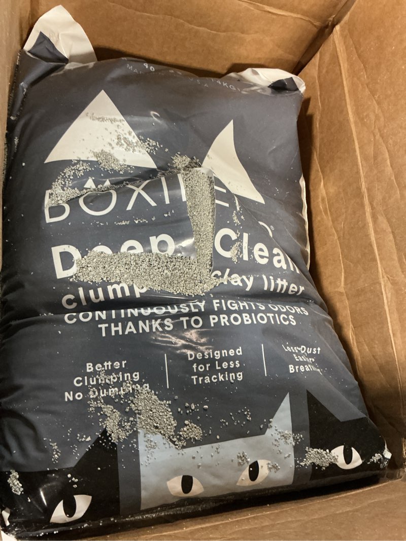 Condition photo showing Good Condition for boxie probiotic cat litter, 40 day odor control, clumping clay kitty litter, odor eliminating probiotics, dust-free, no fragrances no fillers, 40 lb pro 40 lb
