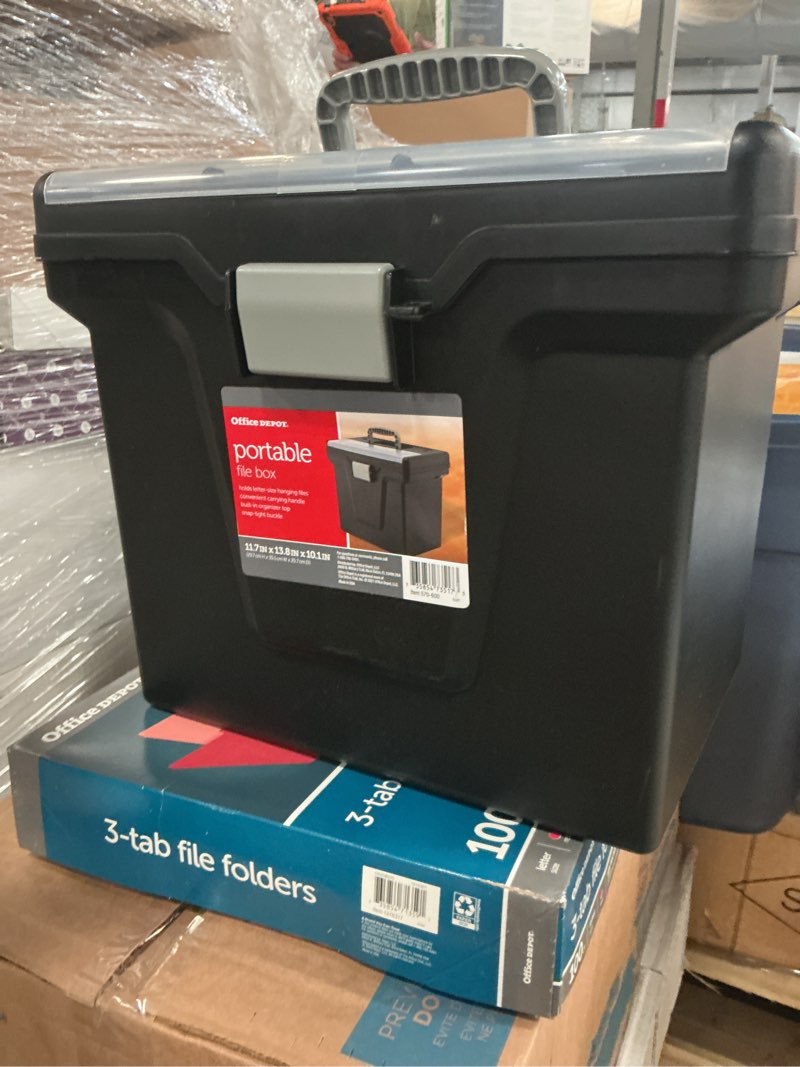 Condition photo showing As Is for office depot brand mobile file box, large, letter size, 11 5/8"h x 13 3/8"w x 10"d, black/silver
