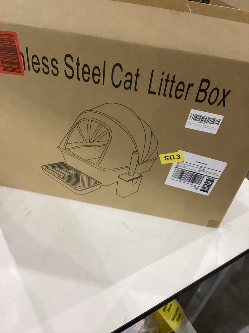 Condition photo showing Good Condition for Enclosed Stainless Steel Cat Litter Box with Oxford Lid, 24" Lx16 Wx17 H Extra Large Litter Box for Big Cats, Anti-Leakage, Odor Control Litter Pan Tray with Litter Scooper,Non Stick Smooth Surface
