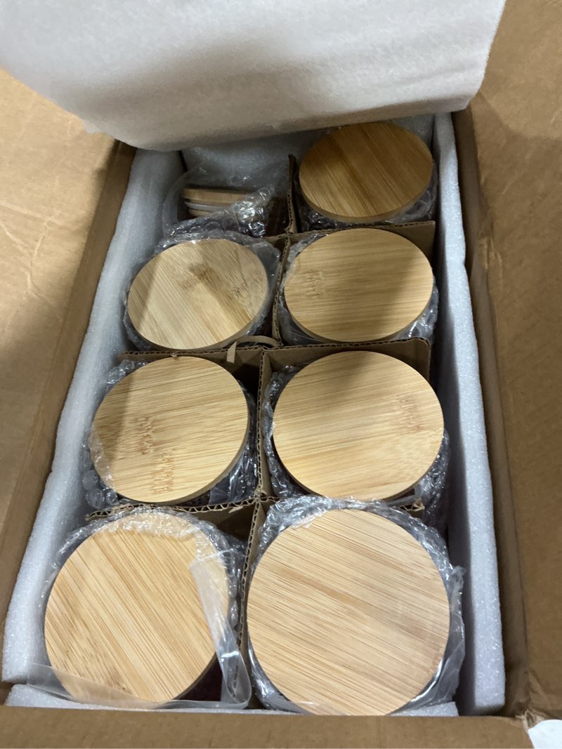 Condition photo showing As Is for darjen 8 pack pink candle jars for making candles- 14 oz empty glass candle making jars with bamboo lids and labels, candle containers candle making supplies for diy gifts pink 14oz