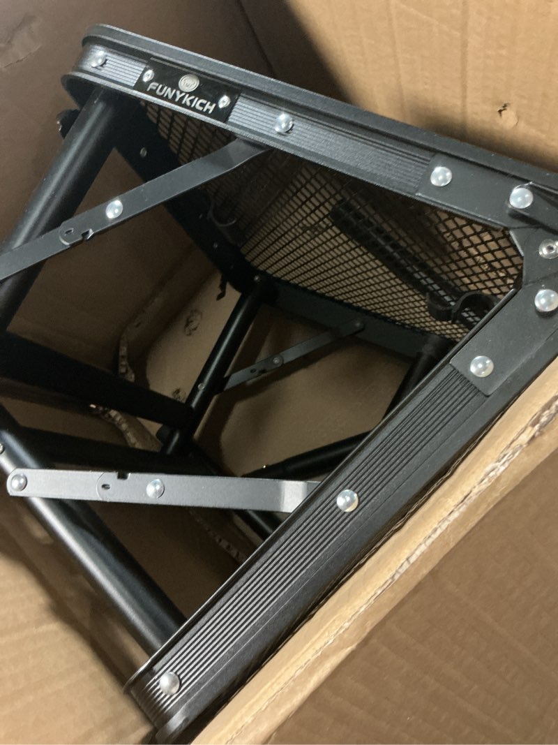 Condition photo showing Good Condition for funykich folding grill table for outside, 3 height adjustable portable camping tables, lightweight metal aluminum outdoor table with portable handle for camping, picnic, bbq, 23''x16'', black black 22.8''x 15.7''x27.5''