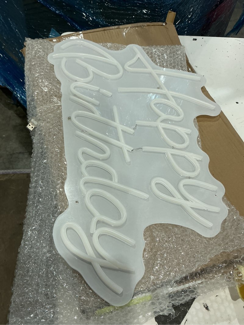 Condition photo showing As Is for yueyyns happy birthday neon sign neon led sign, reusable happy birthday neon light sign for all birthday party decoration 16.5 x 12 inches (happy birthday-white-1)