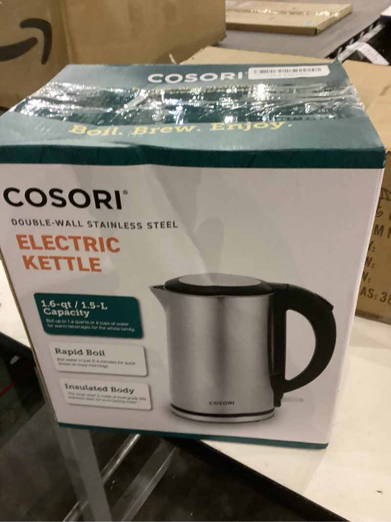 Condition photo showing New/Like New for COSORI Electric Kettle, No Plastic Inner Lid, Filter and Spout, Double Wall Stainless Steel Keep Warm, Automatic Shut Off & Boil-Dry Protection, Durable Tea Kettle Boiler & Heater, 1.5L/1500W, Silver Silver 1.6 Quarts