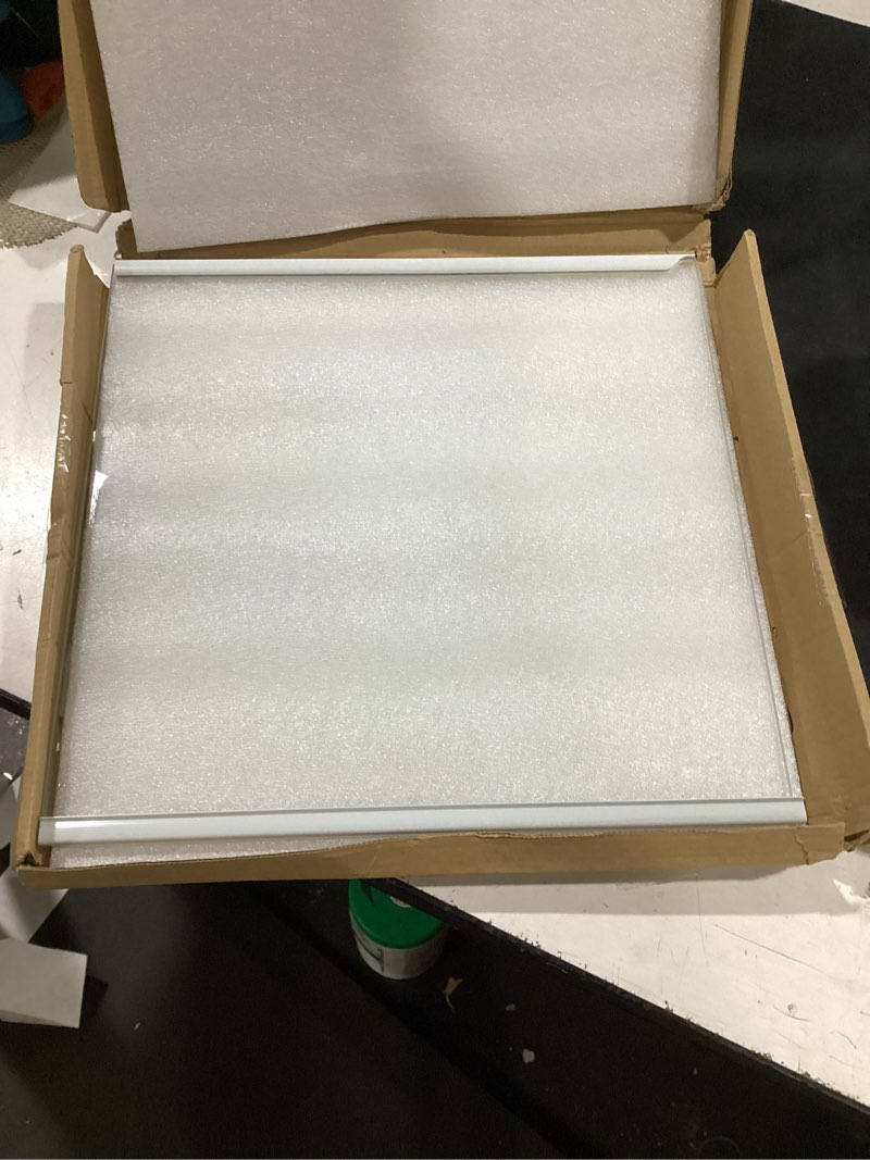 Condition photo showing As Is for upgraded w11130202 freezer glass shelf replacement compatible with whirlpool refrigerator, w10527848 w10773886 wpw10527848 fridge tempered glass shelf, shelf size 11.69" x 11.37"