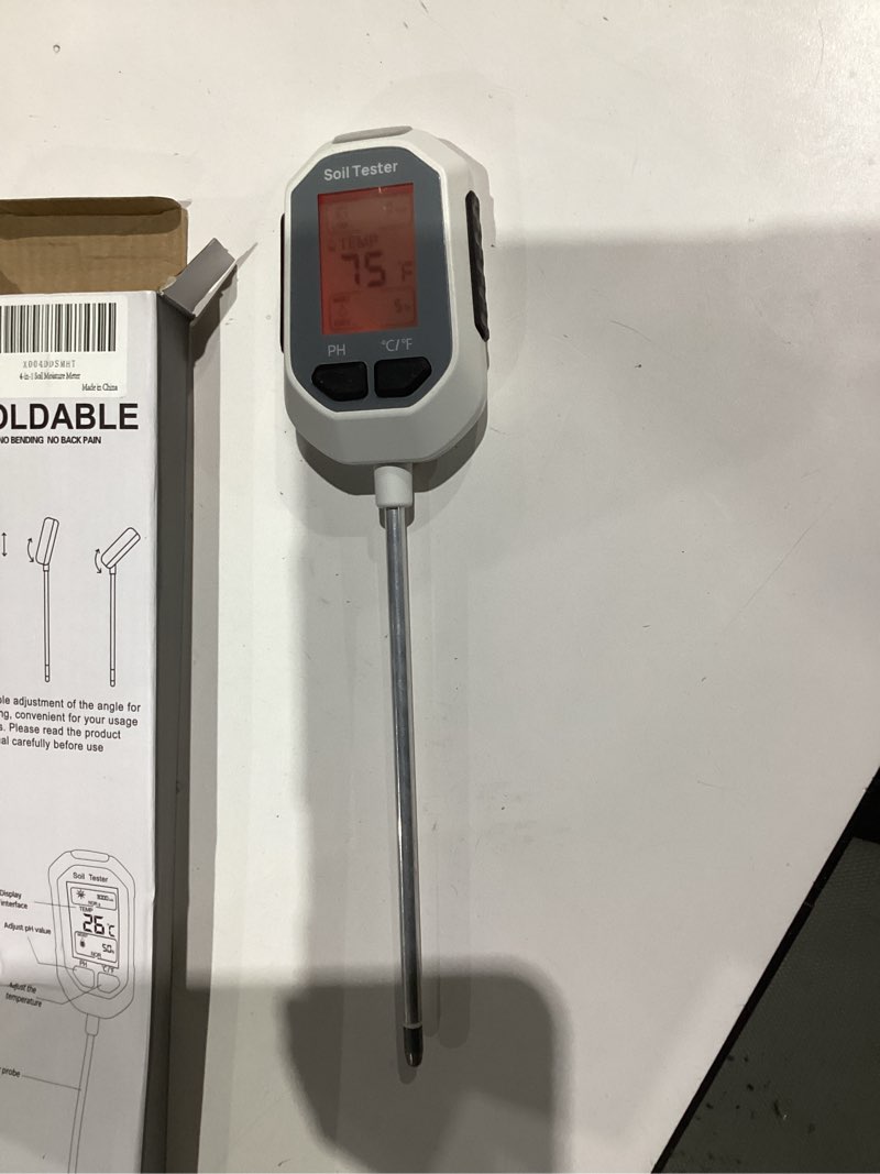 Condition photo showing Good Condition for 4-in-1 soil moisture meter, digital plant temperature/soil moisture test & ph meter/sunlight intensity, backlight lcd display for gardening, farming and outdoor plants