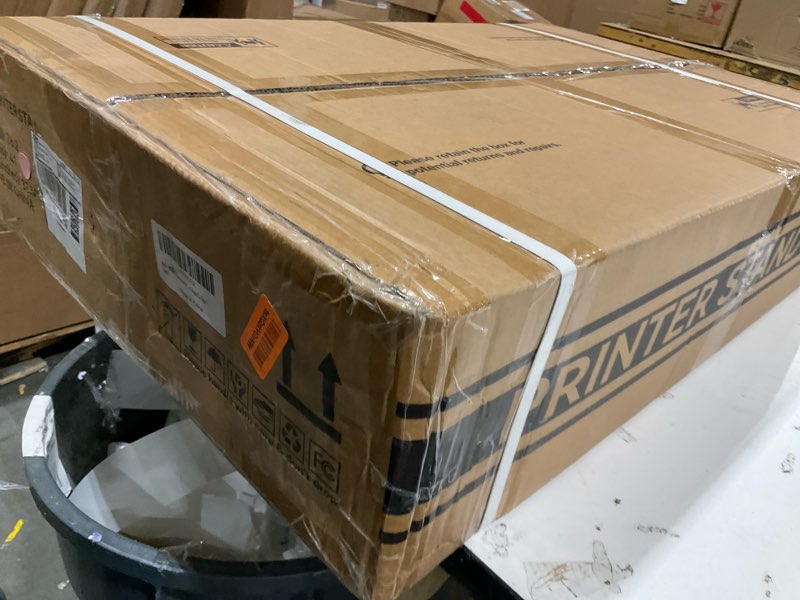 Condition photo showing Good Condition for movable heat press table with power strip & guardrail - heavy duty stand fits 15x15 machines, suitable for cricut & mug press, rolling sublimation cart with reinforced drawer(brown) rustic brown