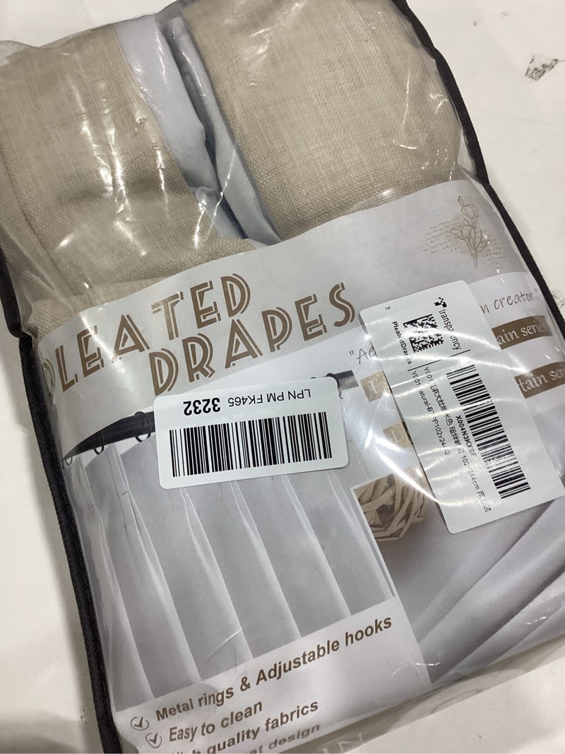 Condition photo showing Good Condition for Heavy Natural Linen 100% Light Blocking Curtains & Drapes 96 Inches Long 2 Panels Set for Bedroom, Neutral Pinch Pleated Black Out Thermal Warm Beige Curtain for Summer Heat Energy Efficient 40W x 96L Natural 40"W x 96"L (Pack of 2)