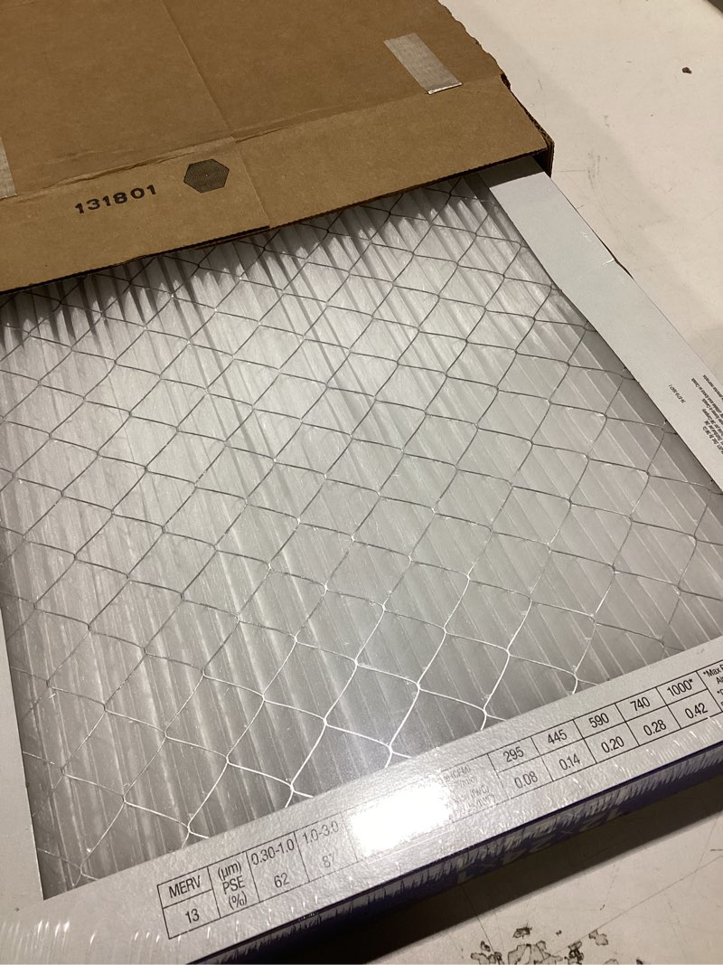 Condition photo showing As Is for filtrete 12x24x1 air filter, merv 13 mpr 1900, allergens, bacteria, viruses & air pollutants, 3-month ac/furnace filters, cleaner air reliable airflow, 2 hvac filters(act size 11.68x23.68x0.78 in)