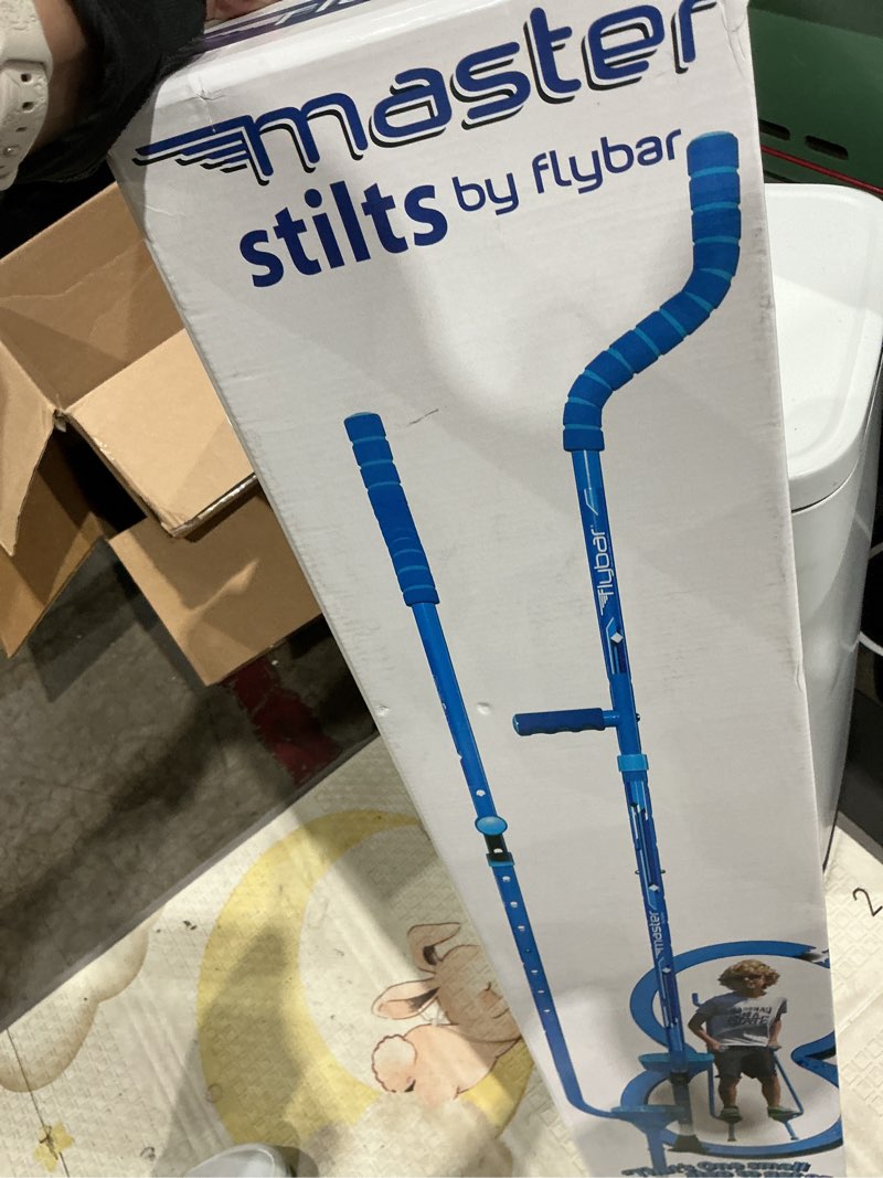 Condition photo showing Good Condition for flybar master walking stilts (large), adjustable height – for ages 10 & up, up to 200 lbs blue edge