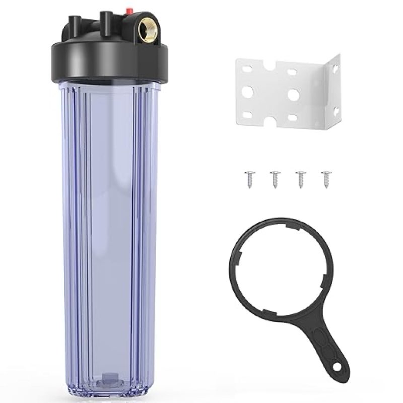 MewMore WHT20 Whole House Water Filter Housing, Fits 20" x 4.5" Sediment Filters for Carridge C Well and City Water, Pre-Filtration System for Home,