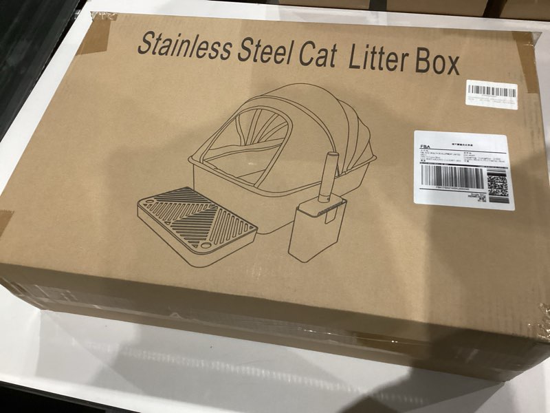 Condition photo showing New/Like New for Enclosed Stainless Steel Cat Litter Box with Oxford Lid, 24" Lx16 Wx17 H Extra Large Litter Box for Big Cats, Anti-Leakage, Odor Control Litter Pan Tray with Litter Scooper,Non Stick Smooth Surface