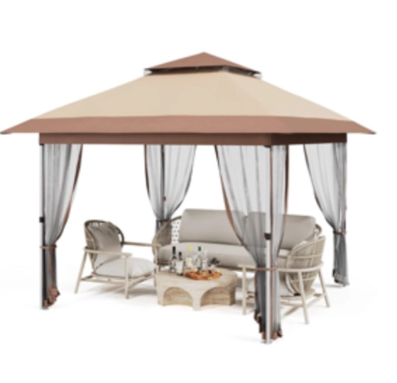 10x10 Ft Pop Up Gazebo, Canopy Tent With Mosquito Netting, Adjustable Height Outdoor Gazebo With Wheeled Carry Bag For Backyard, Garden