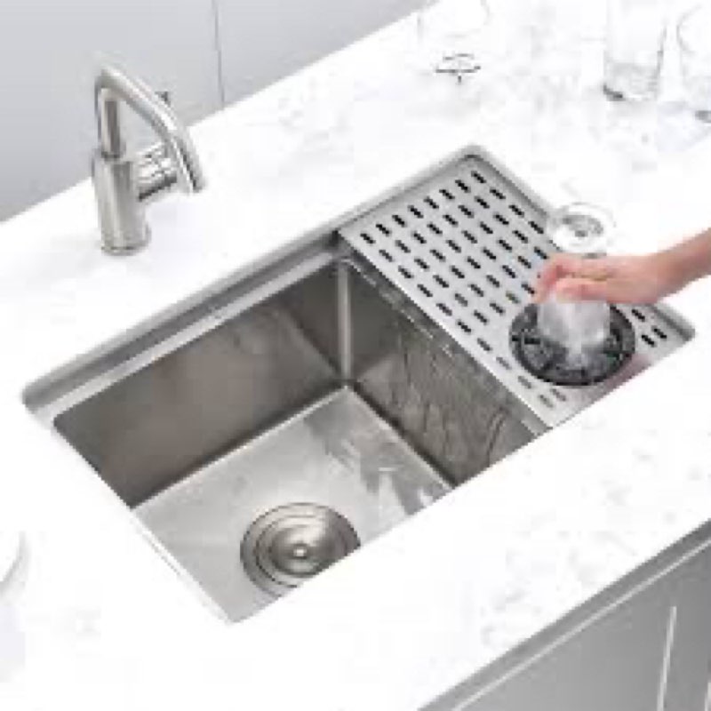 25 Inch Stainless Steel Kitchen Bar Sink With Glass Rinser, Scamall 25x15 Small Kitchen Sink With Cup Washer 16 Gauge Stainless Steel Undermount Workstation Sinks SM015SBG-4